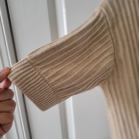 Rue Stiic Ribbed Knit Short-Sleeve Button-Up Beige Romper With Collar/ M - Picture 7 of 9